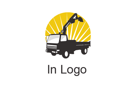 sun with mobile crane in truck logo
