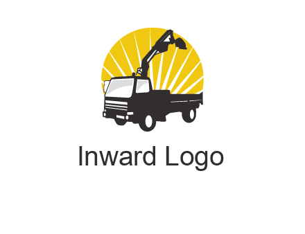 sun with mobile crane in truck logo