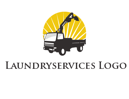 sun with mobile crane in truck logo