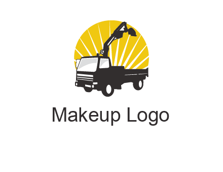 sun with mobile crane in truck logo