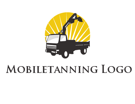 sun with mobile crane in truck logo