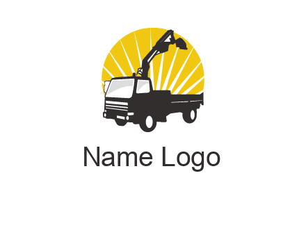 sun with mobile crane in truck logo