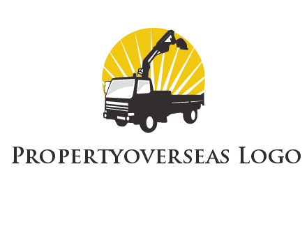 sun with mobile crane in truck logo