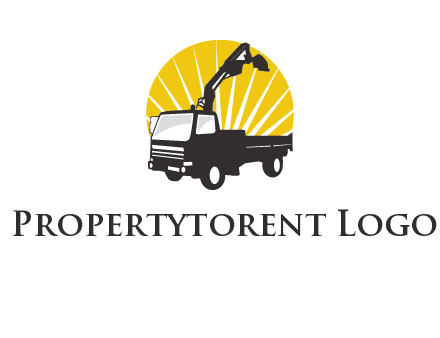 sun with mobile crane in truck logo