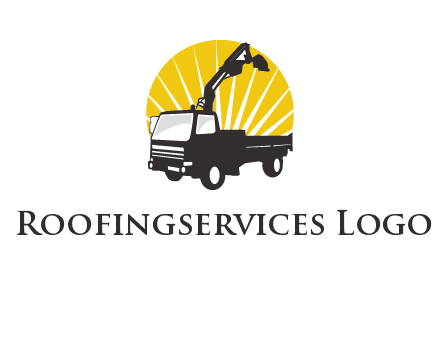 sun with mobile crane in truck logo