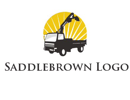 sun with mobile crane in truck logo