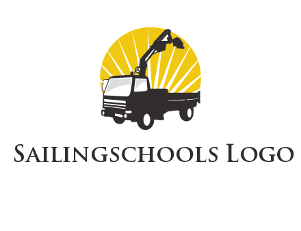 sun with mobile crane in truck logo
