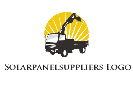 sun with mobile crane in truck logo