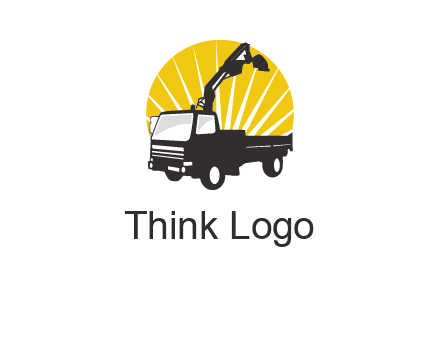 sun with mobile crane in truck logo