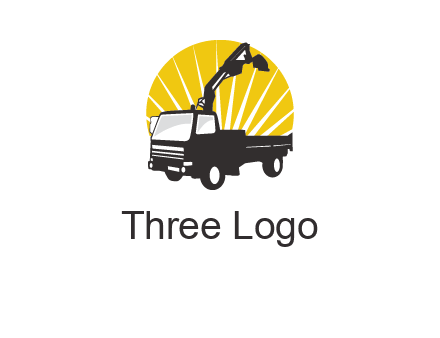 sun with mobile crane in truck logo