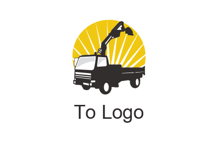 sun with mobile crane in truck logo