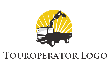 sun with mobile crane in truck logo