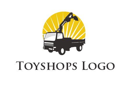 sun with mobile crane in truck logo