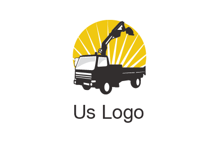 sun with mobile crane in truck logo