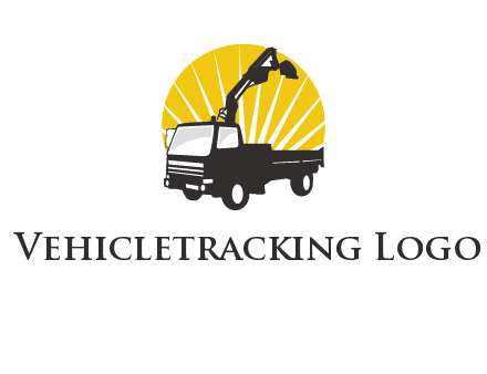 sun with mobile crane in truck logo