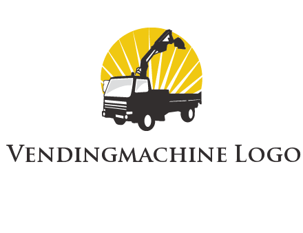 sun with mobile crane in truck logo