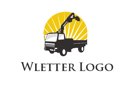 sun with mobile crane in truck logo