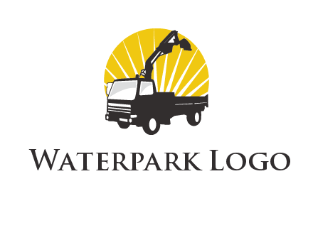 sun with mobile crane in truck logo