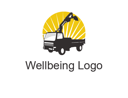 sun with mobile crane in truck logo