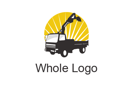 sun with mobile crane in truck logo