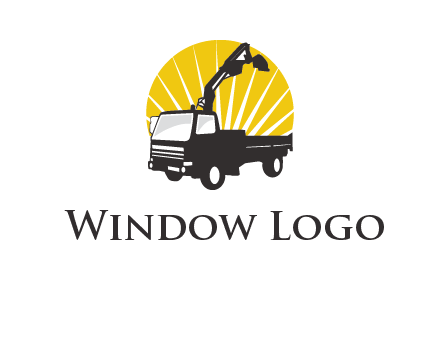 sun with mobile crane in truck logo
