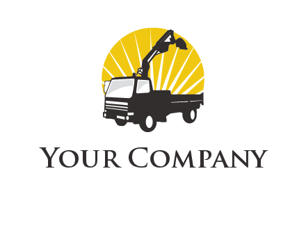 sun with mobile crane in truck logo