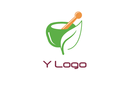 pestle and mortar with leaf pharmacy logo