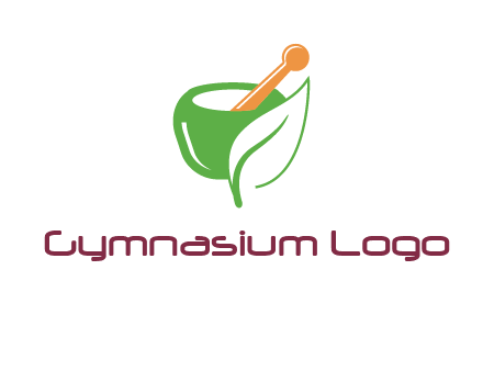 pestle and mortar with leaf pharmacy logo