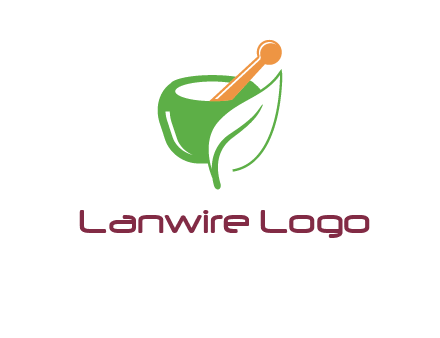 pestle and mortar with leaf pharmacy logo