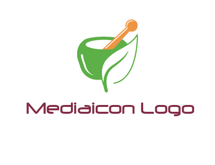 pestle and mortar with leaf pharmacy logo