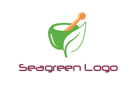 pestle and mortar with leaf pharmacy logo