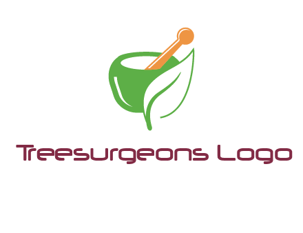pestle and mortar with leaf pharmacy logo