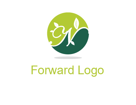leaves growing on letter N in a round logo
