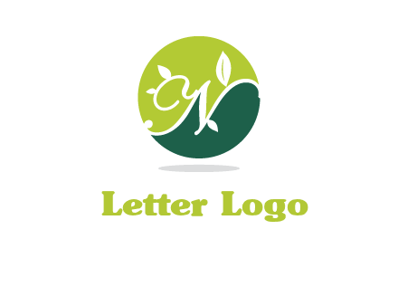 leaves growing on letter N in a round logo