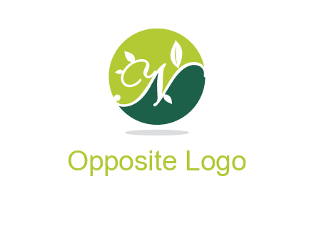 leaves growing on letter N in a round logo