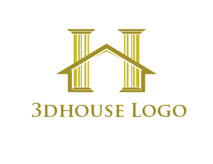 two pillars with a house forming an H