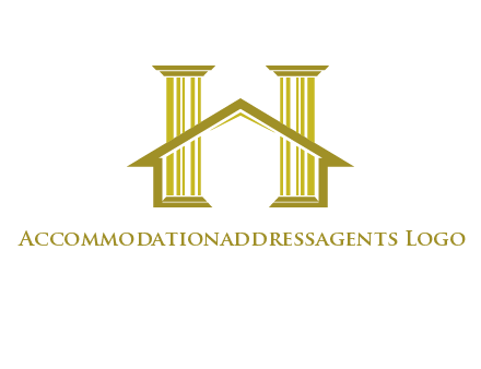 two pillars with a house forming an H