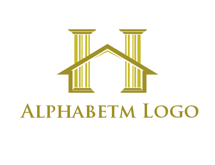 two pillars with a house forming an H