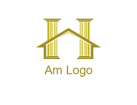 two pillars with a house forming an H