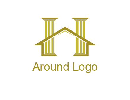 two pillars with a house forming an H