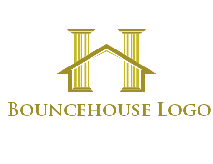 two pillars with a house forming an H