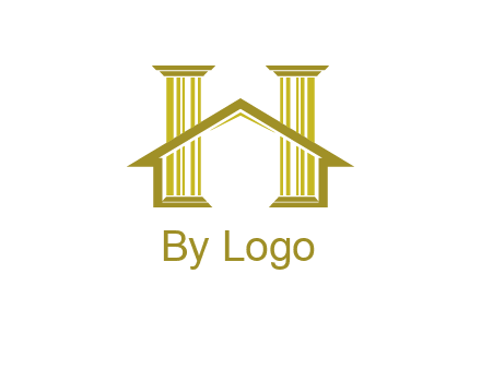 two pillars with a house forming an H