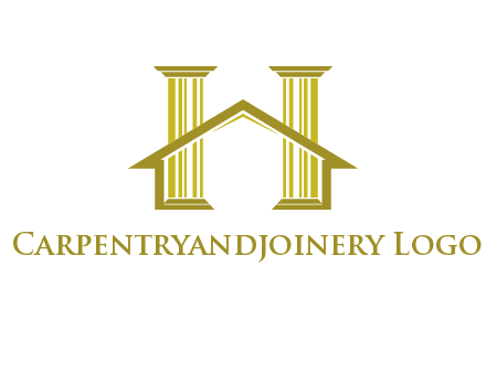 two pillars with a house forming an H