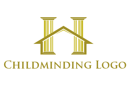 two pillars with a house forming an H