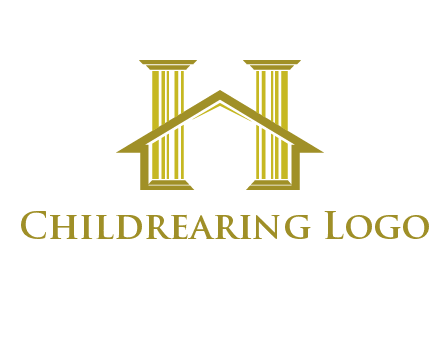two pillars with a house forming an H