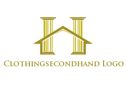 two pillars with a house forming an H