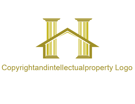 two pillars with a house forming an H