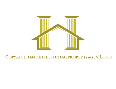 two pillars with a house forming an H