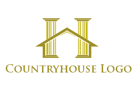 two pillars with a house forming an H