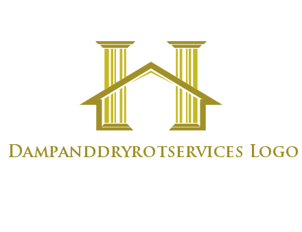 two pillars with a house forming an H